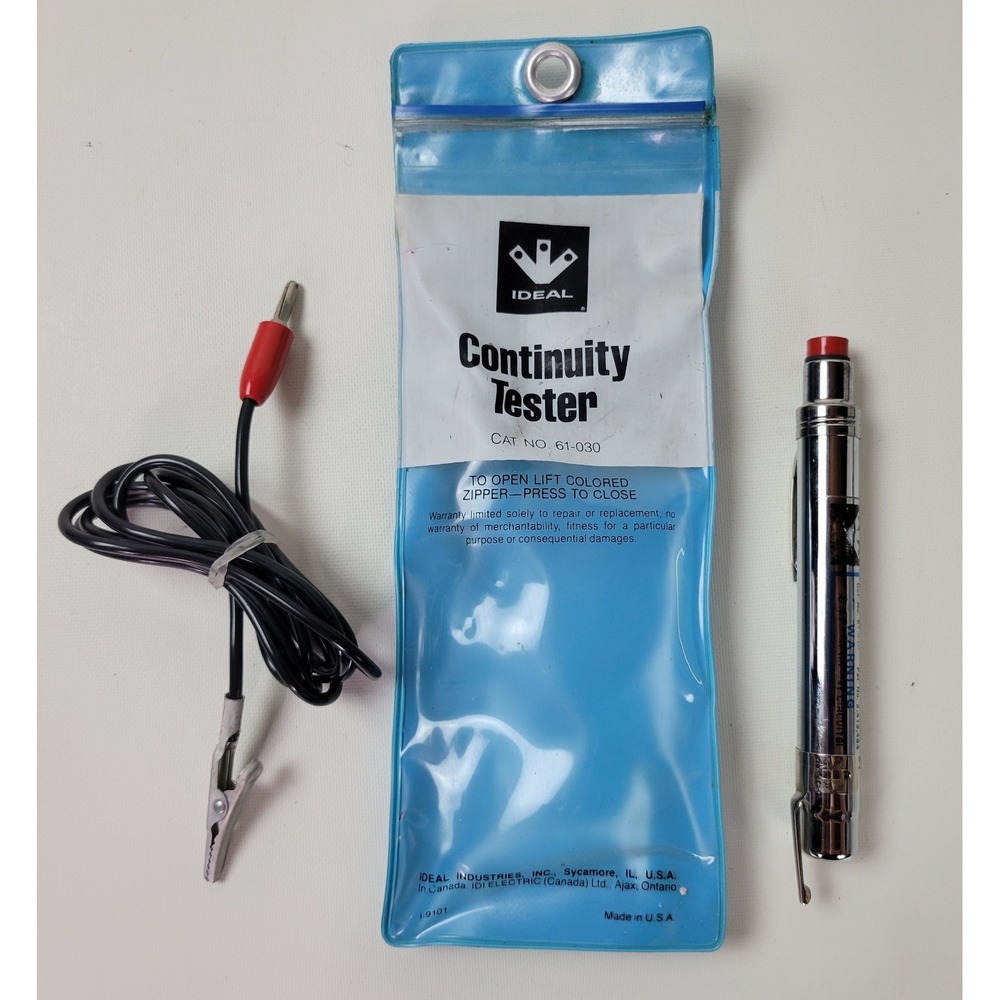 Ideal 61-030 Continuity Tester with Alligator Clip Lead and Storage Pouch USA